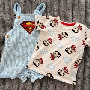 Superhero Kids Romper and T-Shirt Set - Blue and White